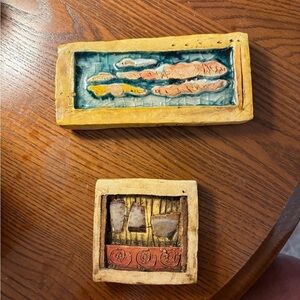 Home Decor Ceramic Art Sue Jensen Artist Artwork Set of 2 Pieces